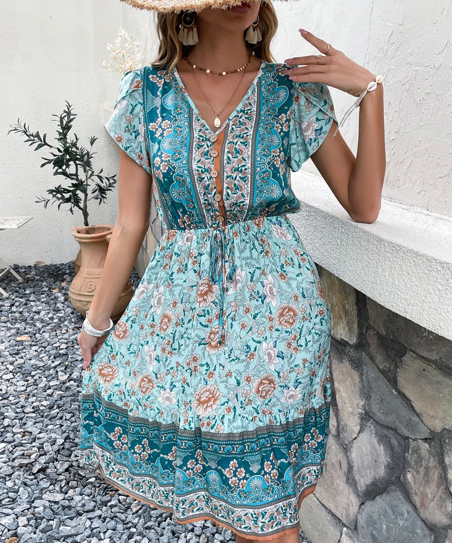 BFZY New In Clothing ZEBINA MIDI DRESS - TEAL PRINT 6 BFZY New In Clothing ZEBINA MIDI DRESS - TEAL PRINT