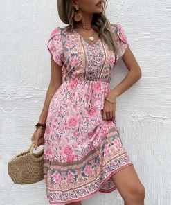 BFZY New In Clothing ZEBINA MIDI DRESS - PINK PRINT