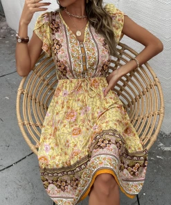 BFZY ZEBINA MIDI DRESS - YELLOW PRINT