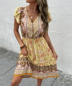 BFZY ZEBINA MIDI DRESS - YELLOW PRINT