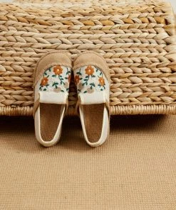 TC New In Shoes Cactus Rose | Blossom Embroidered Linen Round Toe Loafers Espadrilles- Women