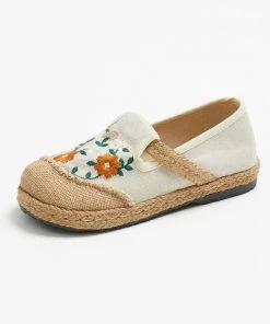 TC New In Shoes Cactus Rose | Blossom Embroidered Linen Round Toe Loafers Espadrilles- Women