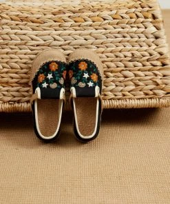 TC New In Shoes Cactus Rose | Blossom Embroidered Linen Round Toe Loafers Espadrilles- Women