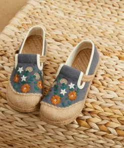 TC New In Shoes Cactus Rose | Blossom Embroidered Linen Round Toe Loafers Espadrilles- Women