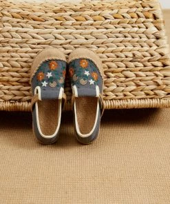 TC New In Shoes Cactus Rose | Blossom Embroidered Linen Round Toe Loafers Espadrilles- Women