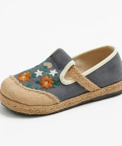 TC New In Shoes Cactus Rose | Blossom Embroidered Linen Round Toe Loafers Espadrilles- Women