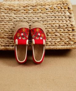 TC New In Shoes Cactus Rose | Blossom Embroidered Linen Round Toe Loafers Espadrilles- Women