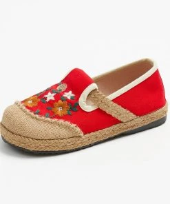 TC New In Shoes Cactus Rose | Blossom Embroidered Linen Round Toe Loafers Espadrilles- Women