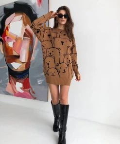 MY Smaibulun Doll | Smiley Polar Bear Brown Knit Sweater Dress New In Clothing
