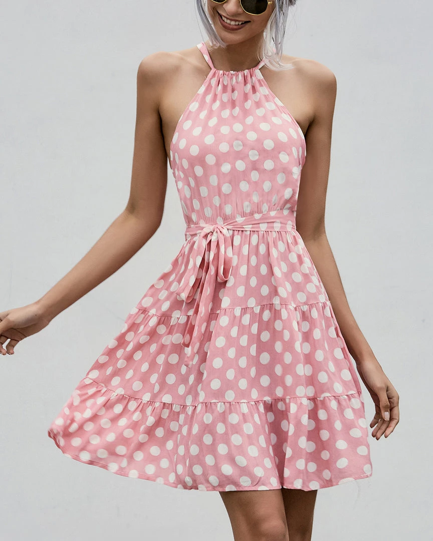 BBYS Polka Dot Tie-Waist Halter Dress - Pink 4 BBYS Polka Dot Tie-Waist Halter Dress - Pink