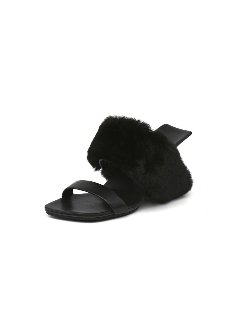 Jady Rose JadyRose | Faux Fur Strap Leather Wedge Sandal - Black New In Shoes 1 Jady Rose JadyRose | Faux Fur Strap Leather Wedge Sandal - Black New In Shoes