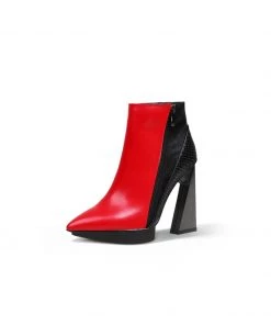 Jady Rose New In Shoes JadyRose | Red Black Block Heel Zip Genuine Leather Boot