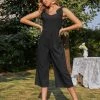 BBYS Tie-Bow Strap Sleeveless Linen Jumpsuit - Black