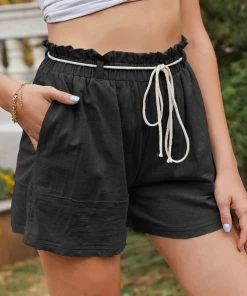 BBYS Cinder Christine Pocket Linen Shorts - Black New In Clothing