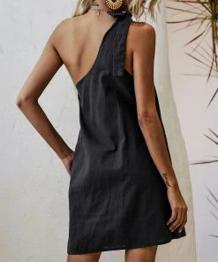 BBYS New In Clothing Asymmetric Pocket Shift Dress - Black