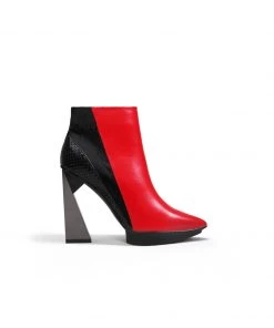Jady Rose New In Shoes JadyRose | Red Black Block Heel Zip Genuine Leather Boot