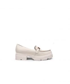 Jady Rose JadyRose | Ivory Leather Silver Pearl Loafer New In Shoes