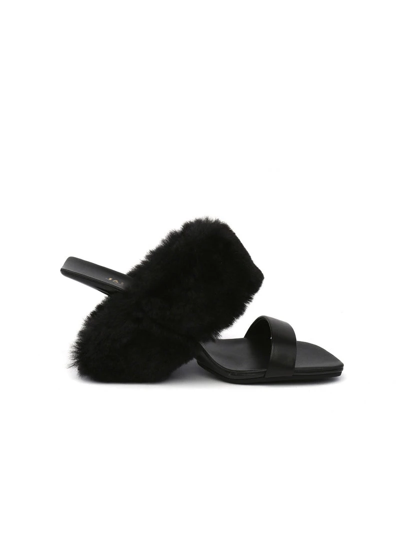 Jady Rose JadyRose | Faux Fur Strap Leather Wedge Sandal - Black New In Shoes 2 Jady Rose JadyRose | Faux Fur Strap Leather Wedge Sandal - Black New In Shoes