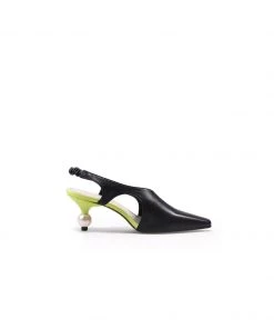 Jady Rose NEW ARRIVALS JadyRose | Pearl Heel Cut-Out Leather Black Slingback