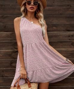 BBYS Floral One-Shoulder Casual Dress - Pink