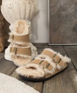 Maibulun | Plush Insole Dual-Strap Beige Sandals Slide Shoes New In Shoes