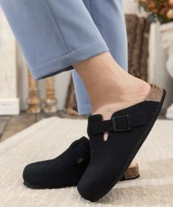 Maibulun | Buckle Suede Classic Black Clogs New In Shoes