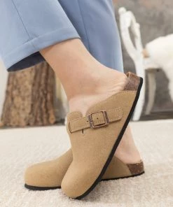 New In Shoes Maibulun | Buckle Suede Classic Beige Clog Mule Slippers
