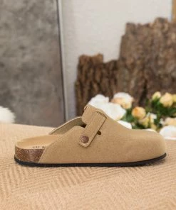 New In Shoes Maibulun | Buckle Suede Classic Beige Clog Mule Slippers