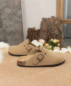 New In Shoes Maibulun | Buckle Suede Classic Beige Clog Mule Slippers