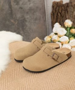 New In Shoes Maibulun | Buckle Suede Classic Beige Clog Mule Slippers