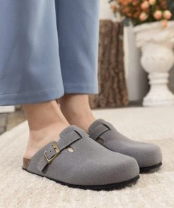 New In Shoes Maibulun | Buckle Suede Classic Grey Clogs