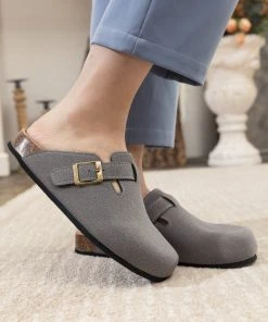 New In Shoes Maibulun | Buckle Suede Classic Grey Clogs