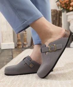 New In Shoes Maibulun | Buckle Suede Classic Grey Clogs