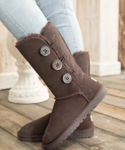 XH New In Shoes SMAIBULUN UGG™ | Side Button Faux Fur-Lined Leather Suede Boots