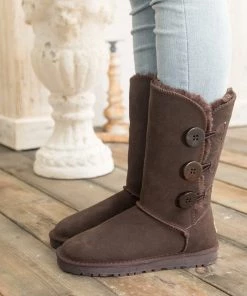 XH New In Shoes SMAIBULUN UGG™ | Side Button Faux Fur-Lined Leather Suede Boots