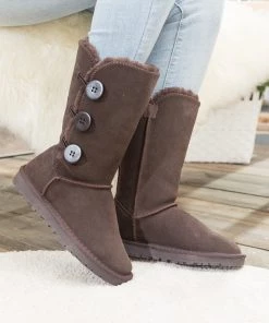 XH New In Shoes SMAIBULUN UGG™ | Side Button Faux Fur-Lined Leather Suede Boots