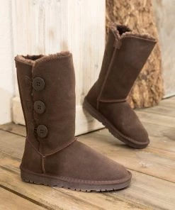 XH New In Shoes SMAIBULUN UGG™ | Side Button Faux Fur-Lined Leather Suede Boots