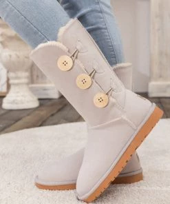 XH New In Shoes SMAIBULUN UGG™ | Side Button Faux Fur-Lined Leather Suede Boots