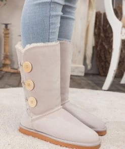 XH New In Shoes SMAIBULUN UGG™ | Side Button Faux Fur-Lined Leather Suede Boots