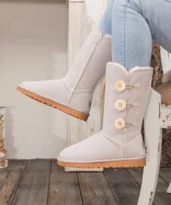 XH New In Shoes SMAIBULUN UGG™ | Side Button Faux Fur-Lined Leather Suede Boots