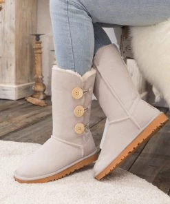 XH New In Shoes SMAIBULUN UGG™ | Side Button Faux Fur-Lined Leather Suede Boots