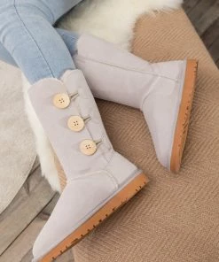 XH New In Shoes SMAIBULUN UGG™ | Side Button Faux Fur-Lined Leather Suede Boots