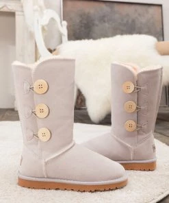 XH New In Shoes SMAIBULUN UGG™ | Side Button Faux Fur-Lined Leather Suede Boots