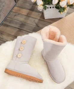 XH New In Shoes SMAIBULUN UGG™ | Side Button Faux Fur-Lined Leather Suede Boots