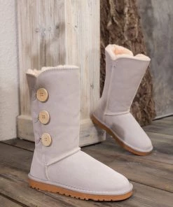 XH New In Shoes SMAIBULUN UGG™ | Side Button Faux Fur-Lined Leather Suede Boots