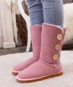 XH New In Shoes SMAIBULUN UGG™ | Side Button Faux Fur-Lined Leather Suede Boots