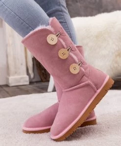 XH New In Shoes SMAIBULUN UGG™ | Side Button Faux Fur-Lined Leather Suede Boots