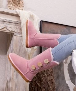 XH New In Shoes SMAIBULUN UGG™ | Side Button Faux Fur-Lined Leather Suede Boots