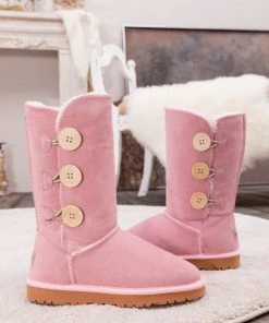 XH New In Shoes SMAIBULUN UGG™ | Side Button Faux Fur-Lined Leather Suede Boots