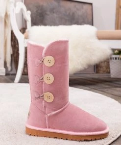 XH New In Shoes SMAIBULUN UGG™ | Side Button Faux Fur-Lined Leather Suede Boots